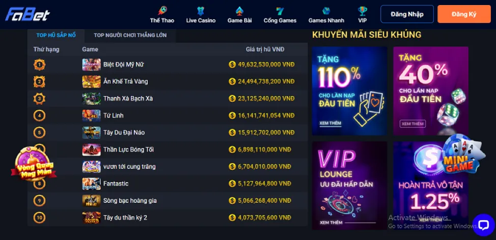 Trò chơi Slot Games (Nổ Hũ)